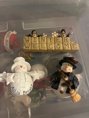 Enesco White, Black & Multicolor Snowman Ornament Trio with Winter Welcome Block